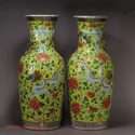 Pair 19th C. Famille Jaune Vases