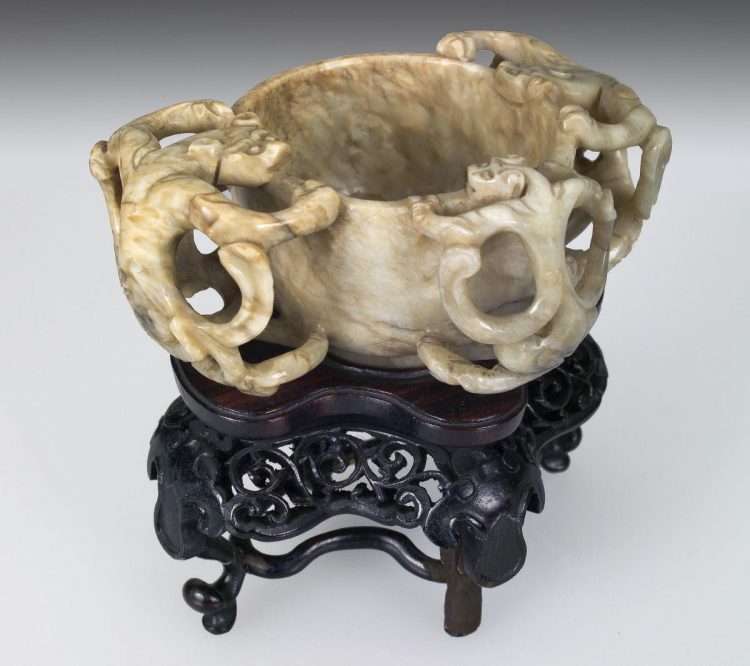 Ming Nephrite Cup with Dragons