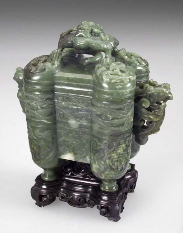 18th Chinese Green Nephrite Incense Burner