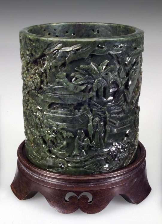 Carved Kangxi Jade Brush Pot