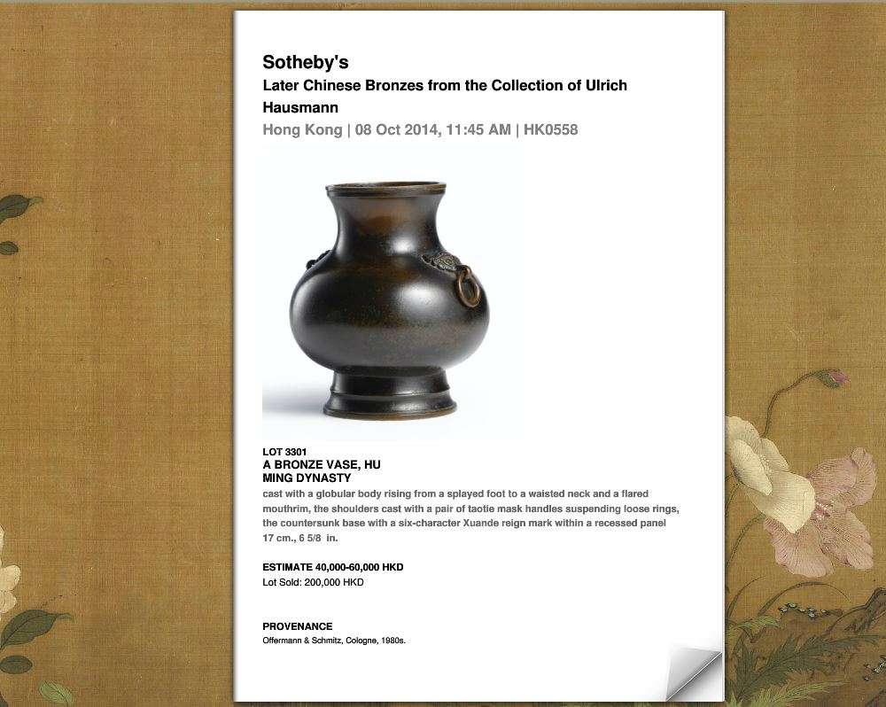 Auction results Ming Qing bronzes