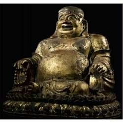 LARGE GILT-LACQUER BRONZE FIGURE OF BUDAI