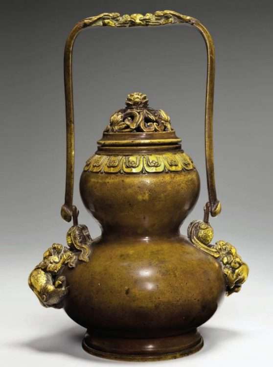 Gilt bronze double gourd Ming bronze