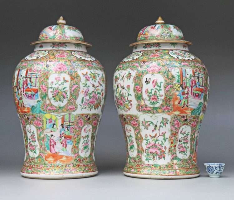 19th C. rose medallion jars