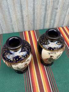 Pair Cobalt Satsuma Vases   4