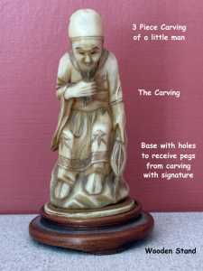 1 Photo 3 piece CArving of a Little MAn