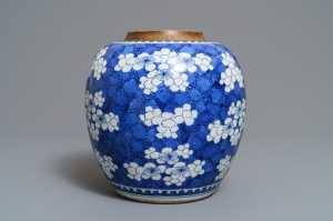 a chinese blue and white prunus on cracked ice jar kangxi 1