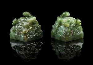 417 300 A Rare Pair of Chinese Imperial Spinach Jade Seals RGB 1024x715