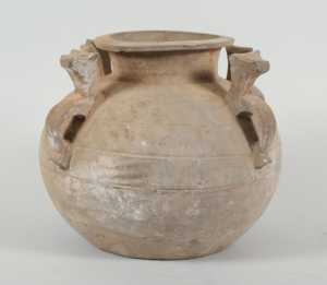 Chinese Gray Pottery Lug Handled Jar Han Dynasty324 001
