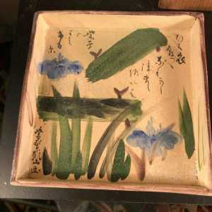 Antique Kenzan style square dish Iris