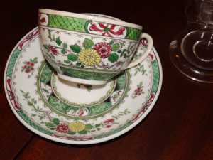 antique famille verte tea cup and saucer  pos kangxi 21.25