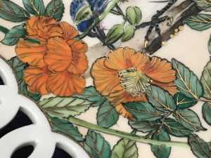 antique satsuma raised bowl flower detail