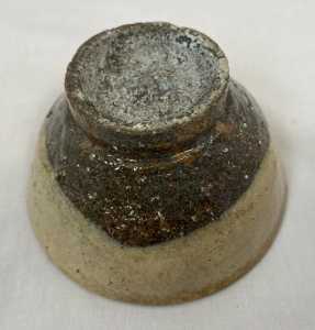 Vintage or Antique Japanese or Korean Glazed Stoneware Small Rice Bowl, Tan exterior detail