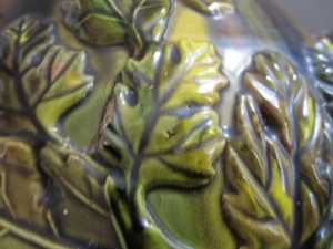 large antique vintage pottery vase.  Likely early Awaji exterior glaze close up