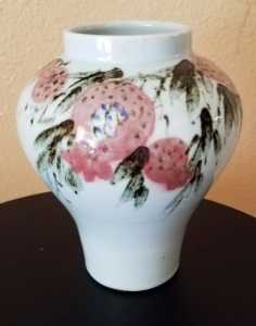 vintage korean celadon vase with pink detail 32.00