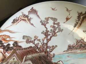 Japanese Porcelain Charger Plate Mountain Landscape Art detail c