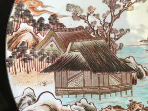 Japanese Porcelain Charger Plate Mountain Landscape Art detail