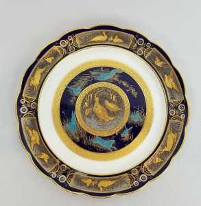 ANTIQUE JAPONISME PLATE COBALT, GOLD, TURQUOISE  PROB MINTON OR BWM 225.00