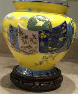 Antique Studio Porcelain Large Yellow Urn Jar Vase c.1910 b